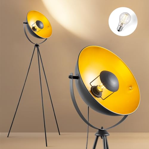 home sweet home Dreibein-Stehleuchte im Industrie-Design in Schwarz-Gold