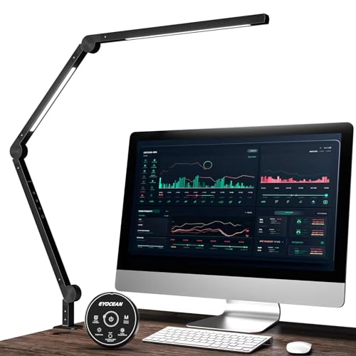 EYOCEAN Architektenlampe mit Schwenkarm und dualer Lichtquelle in Mattschwarz am Schreibtisch