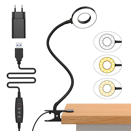 iZELL Klemmlampe mit 40 cm langem flexiblem Schwanenhals am Schreibtisch