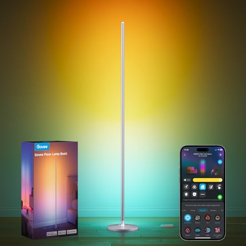 Govee RGBIC Ecklampe in Silber, 136 cm hohe smarte Stehleuchte für die Zimmerecke