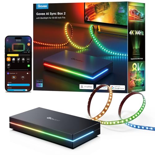Govee HDMI 2.1 Sync Box AI Kit 2 mit TV-Hintergrundbeleuchtung