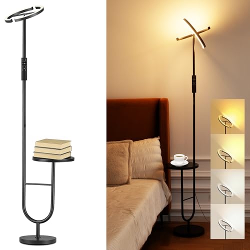 LuminexDesigns AVEN Deckenfluter mit Regal-Ablage und drehbarem Lampenkopf in Schwarz