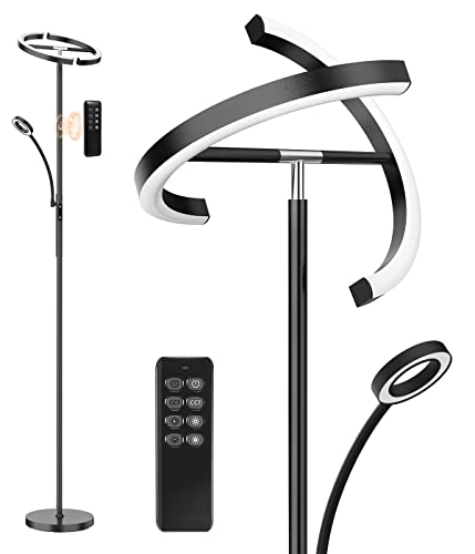 ANTENLICHT schwarzer Deckenfluter mit flexibler Leselampe
