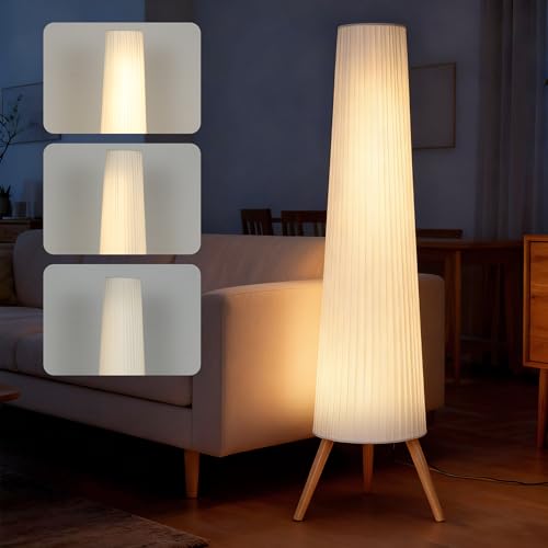 HOMCOM Dreibein-Stehlampe aus Holz in Weiß mit nordischem Design